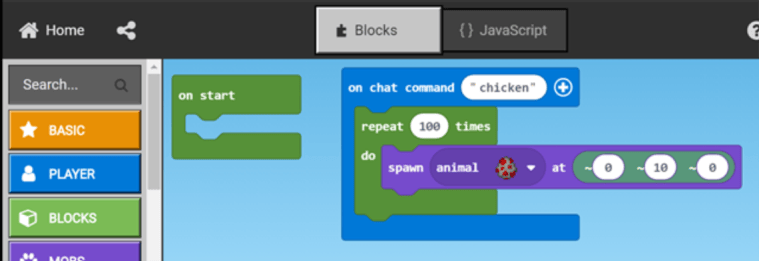 Raining chickens code blocks