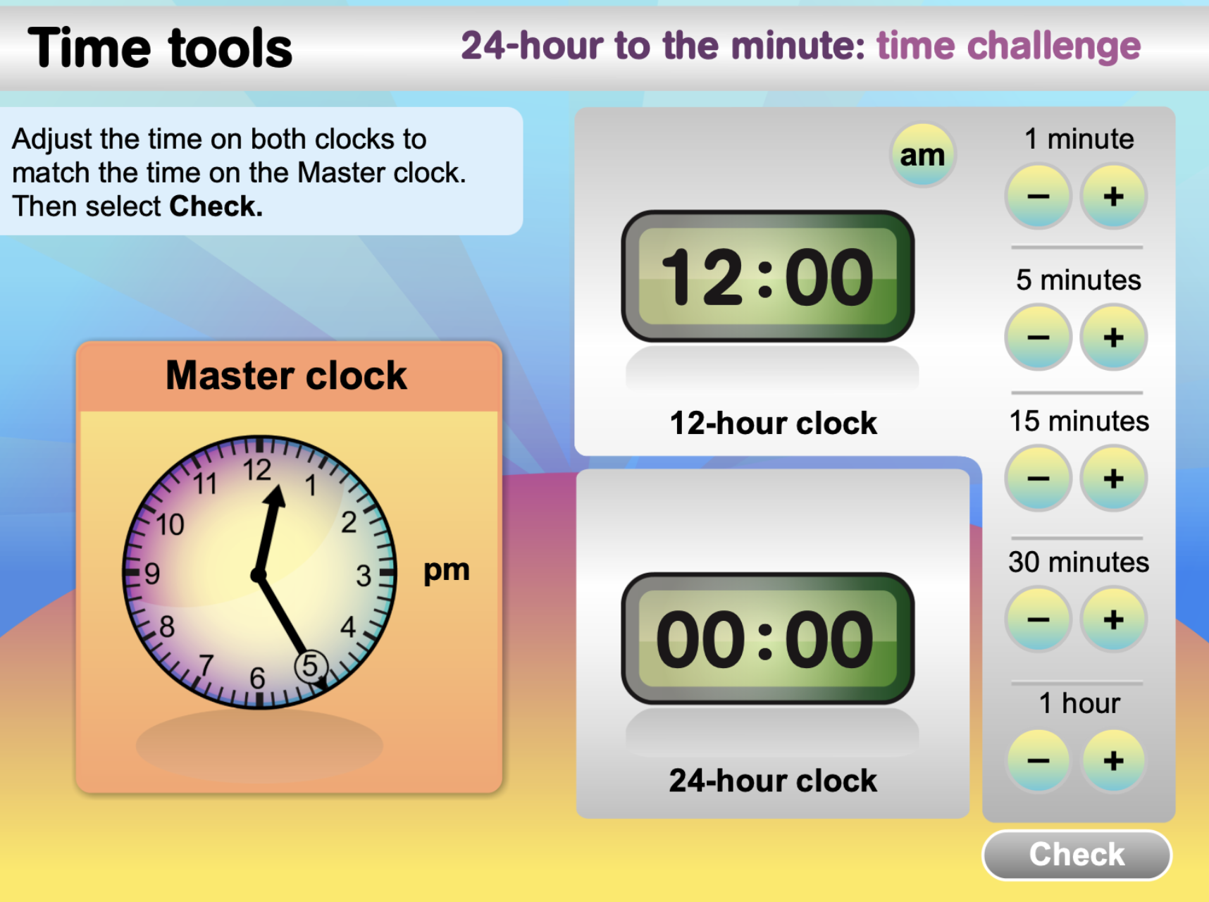 Time Tools - Match the Clocks to the Minute